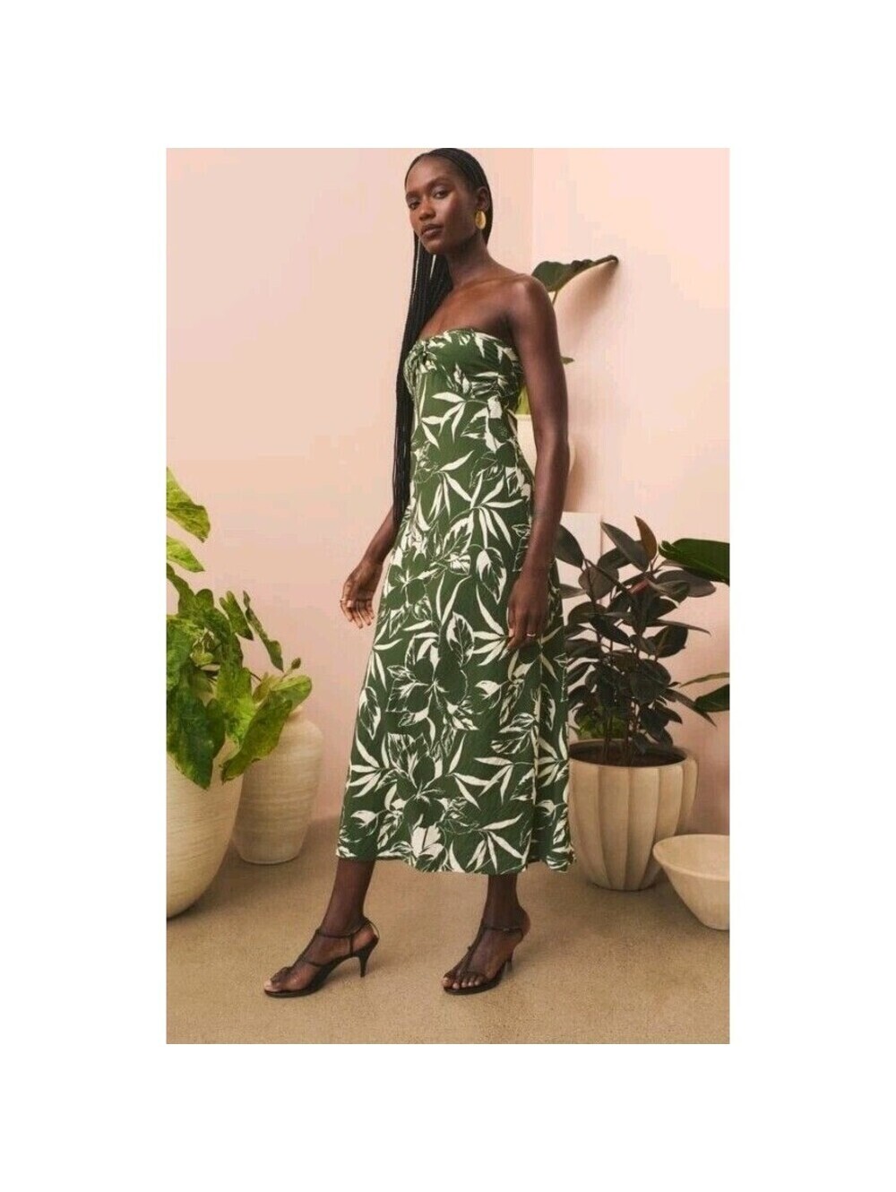 Abercrombie & Fitch Twist-Front Maxi Dress Halter Strapless Green Tropical XS